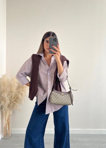 Camicia cacao a righe celesti