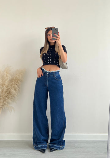 Jeans taglio vivo extra lungo blu