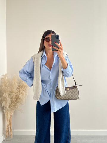 Camicia classica bacchettata celeste