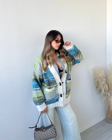 Cardigan con inserti in jeans SMR20068 verde