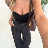 Body con scollo a cuore imbottito nero