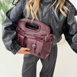 Borsa a mano con doppie tasche frontali in simil pelle martellata burgundy