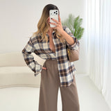 Camicia a quadri brown e camel a righe blu