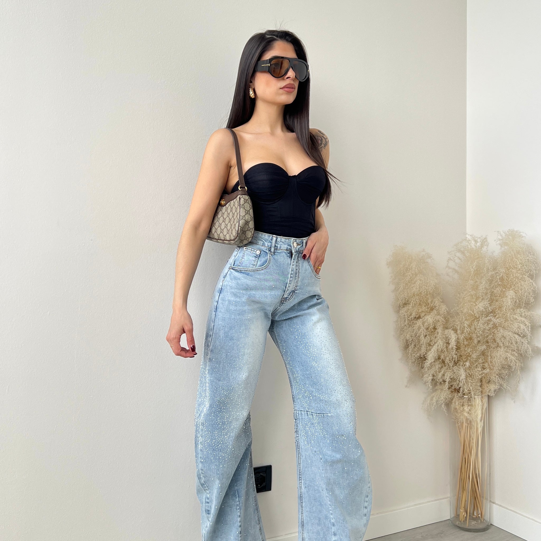 Jeans baggy con brillanti SJ21198