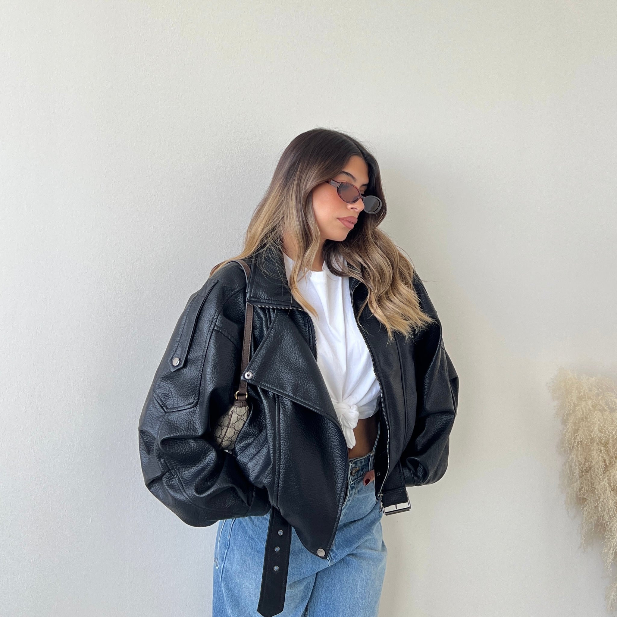 Chiodo oversize martellato nero DD73A