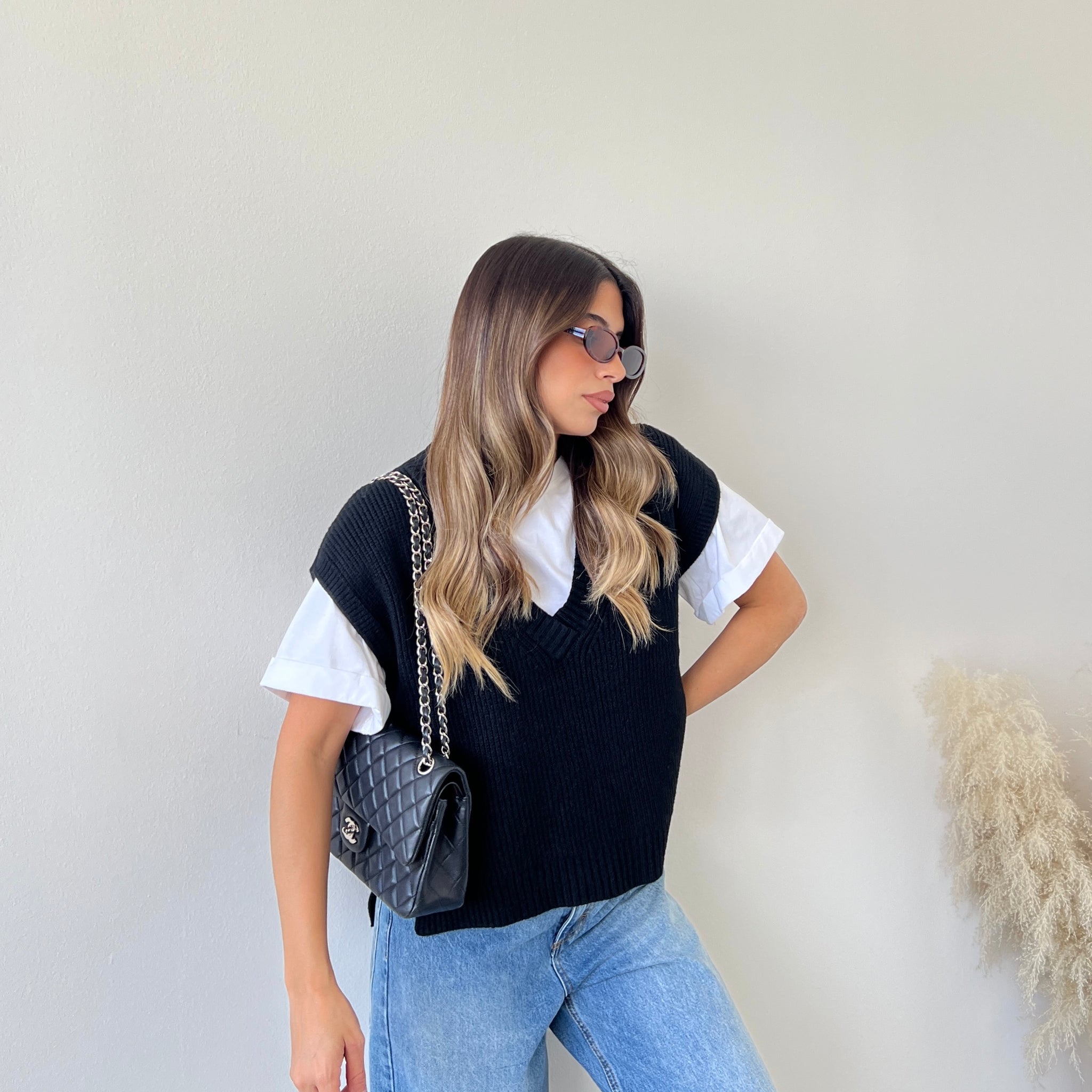 Gilet in maglia con scollo a v nero