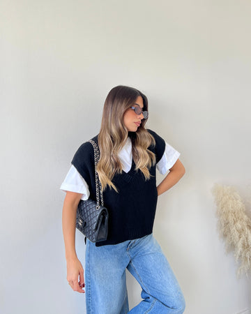 Gilet in maglia con scollo a v nero