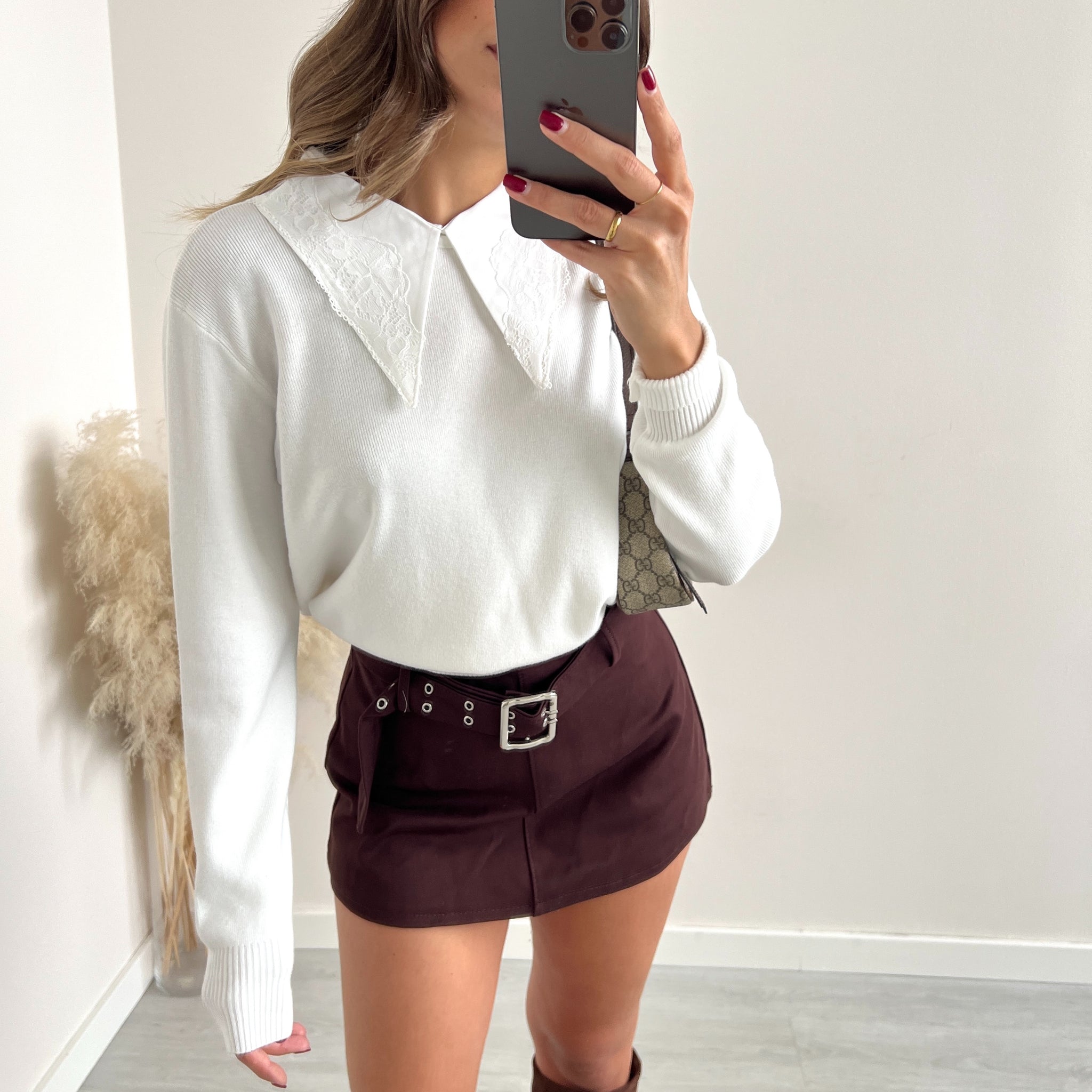 Gonna pantaloncino con cintura caffè