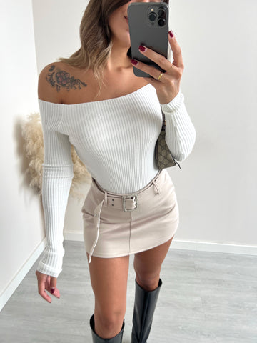 Gonna pantaloncino con cintura beige