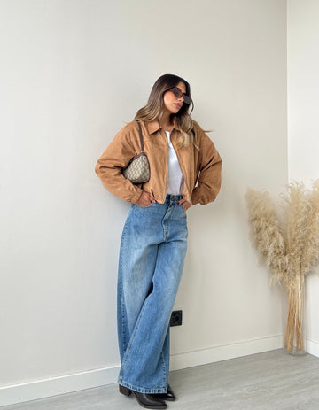 Bomber scamosciato colletto simil pelle camel DA1050