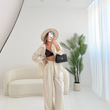 Pantalone misto lino con bottone