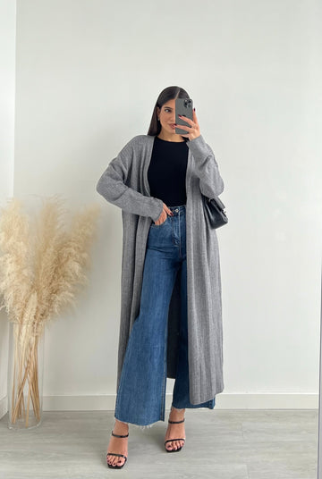 Cardigan lungo a coste larghe grey