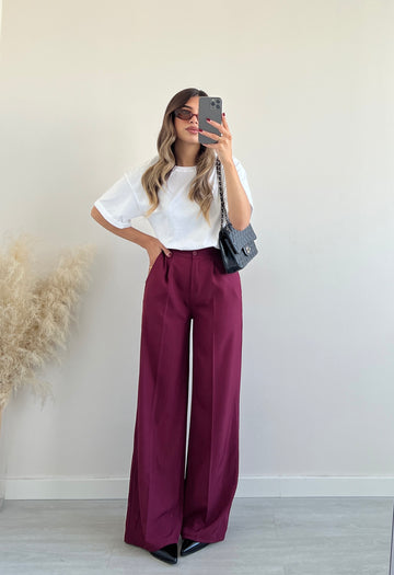 Pantalone palazzo basic bordeaux