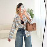 Camicia tartan celeste e beige