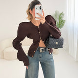 Cardigan bottoni a clip a cuore con manica ad onda brown