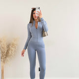 Coordinato modellante active wear con manica a guanto azzurro polvere