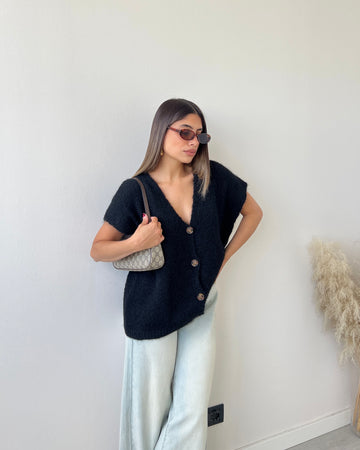 Cardigan con bottoni misto lana nero