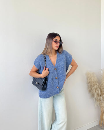 Cardigan con bottoni misto lana cobalto