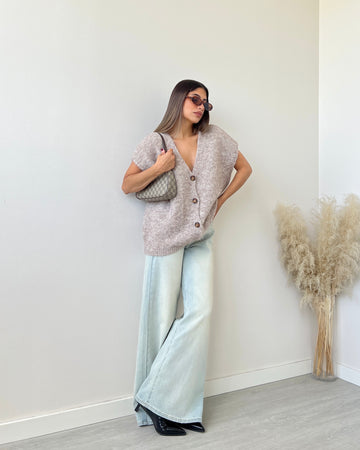 Cardigan con bottoni misto lana sabbia