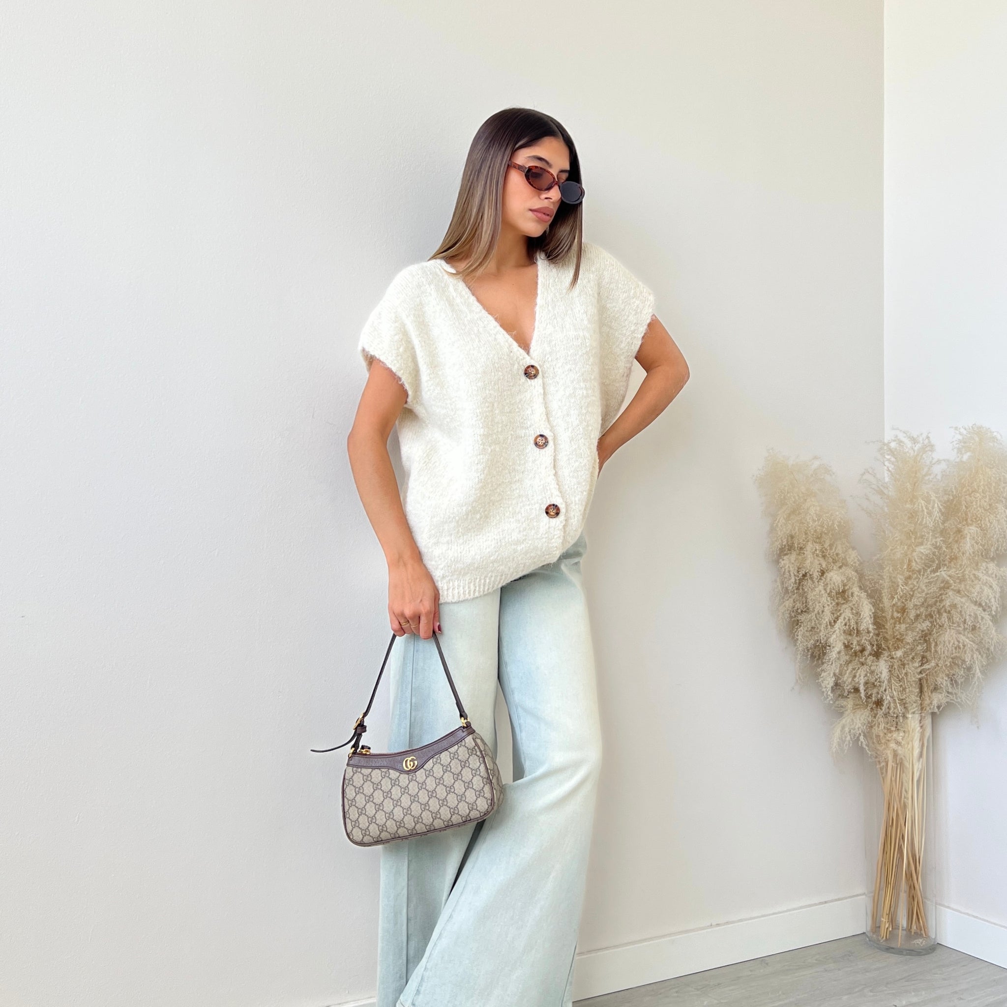 Cardigan con bottoni misto lana burro