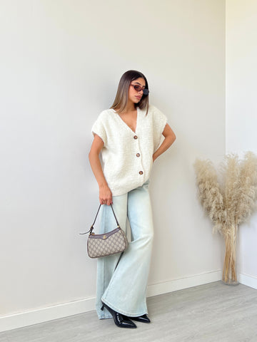 Cardigan con bottoni misto lana burro