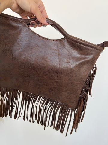 Borsa vera pelle con frange moro