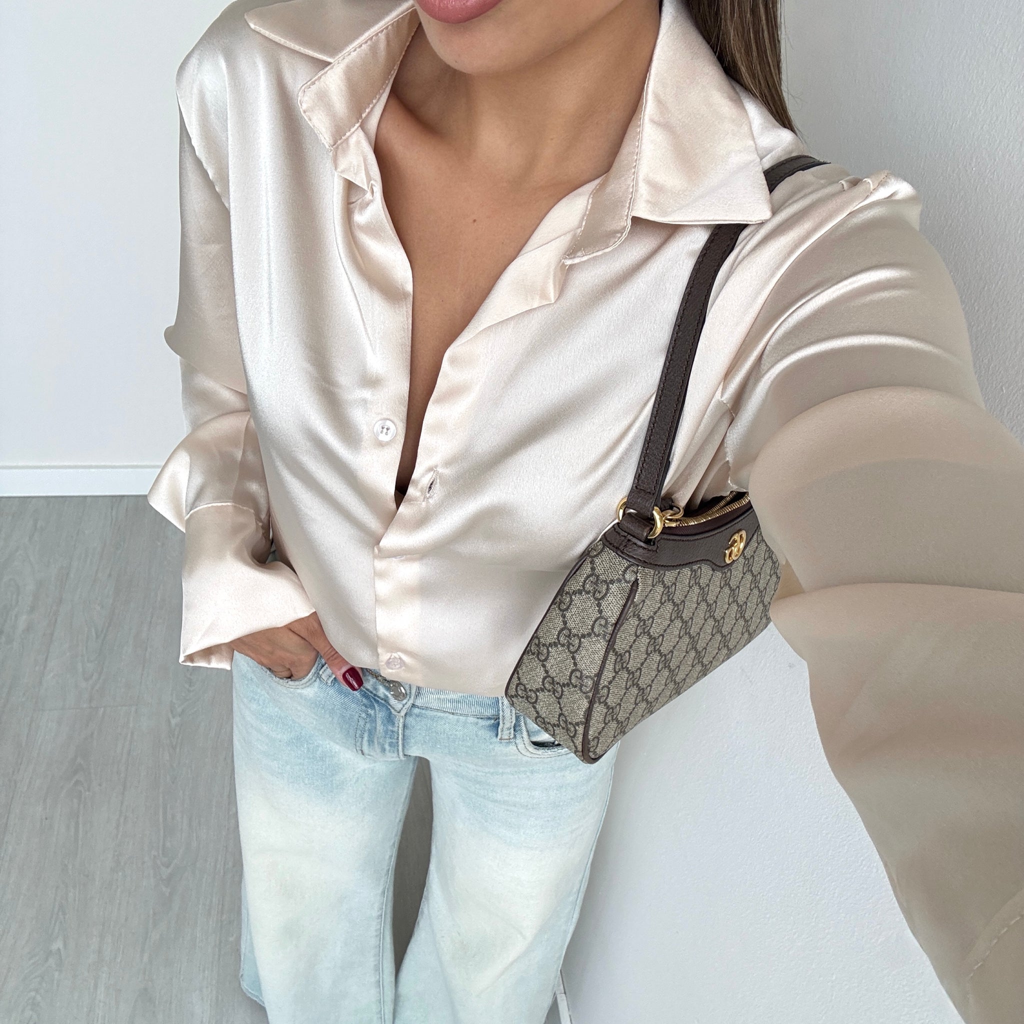 Camicia simil raso champagne