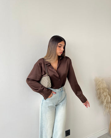 Camicia simil raso caffè