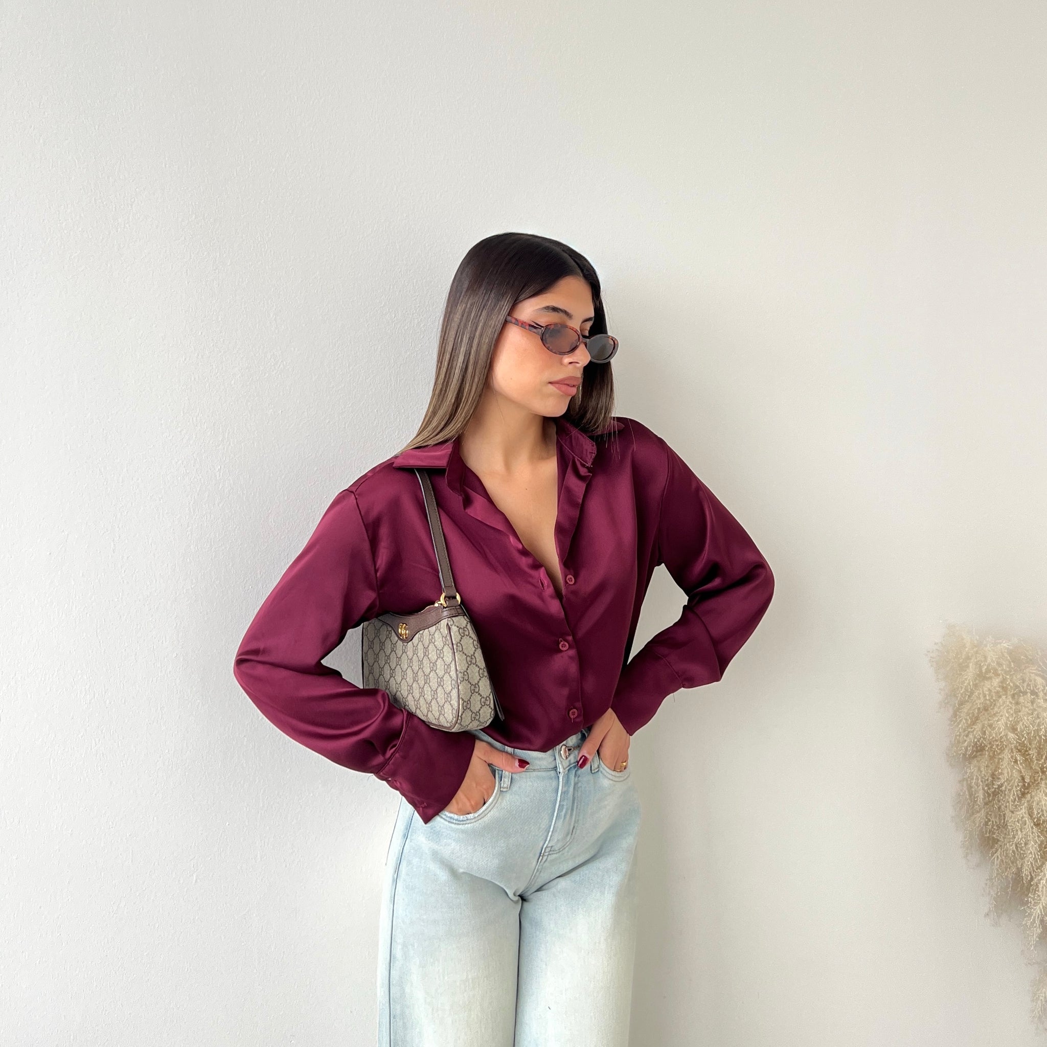 Camicia simil raso burgundy