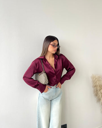 Camicia simil raso burgundy
