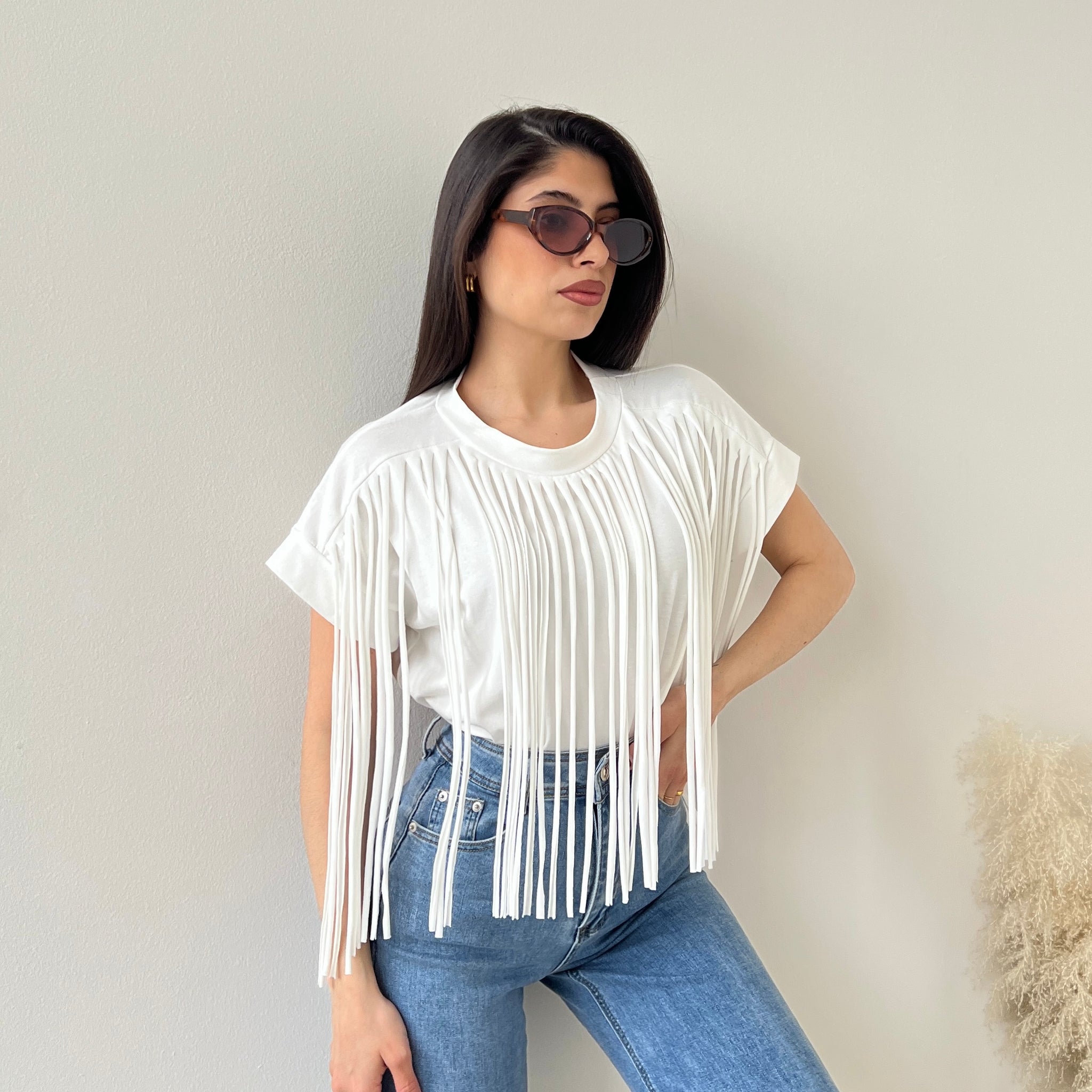 Tshirt con frange bianca
