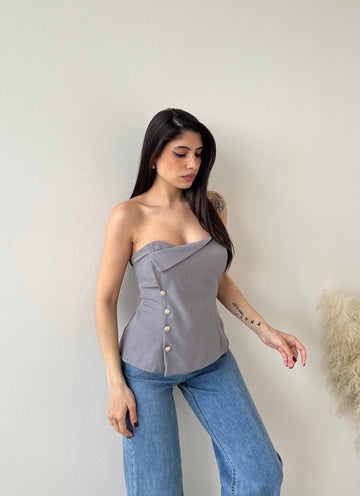 Top corpetto con bottoni grey