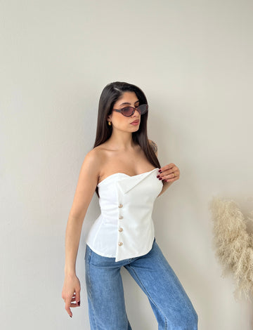 Top corpetto con bottoni bianco