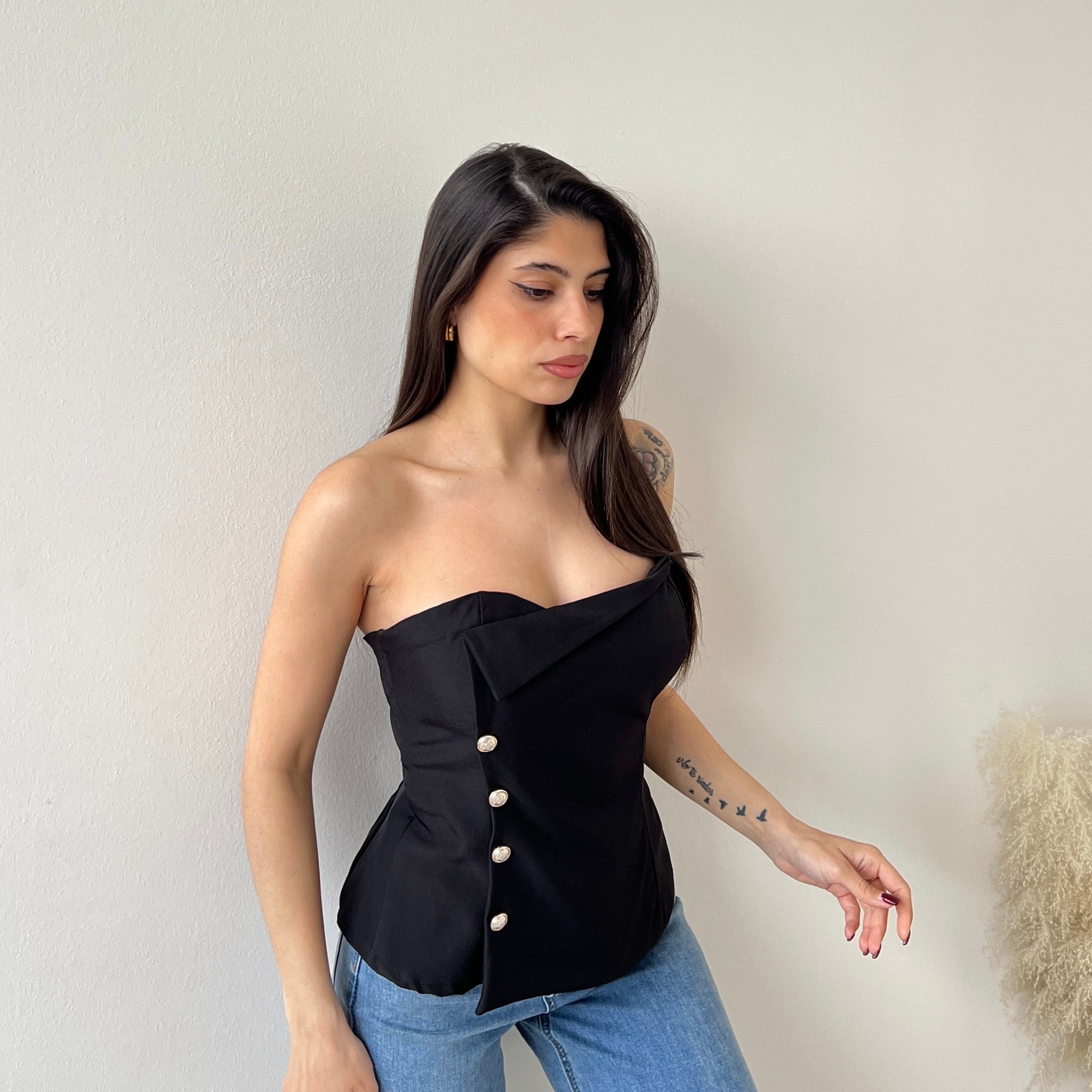 Top corpetto con bottoni nero