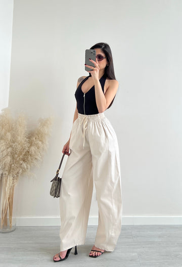 Pantalone baggy in cotone beige (PRE ORDINE)
