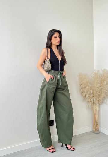 Pantalone baggy in cotone verde militare