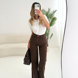 Jeans a vita alta wide leg brown