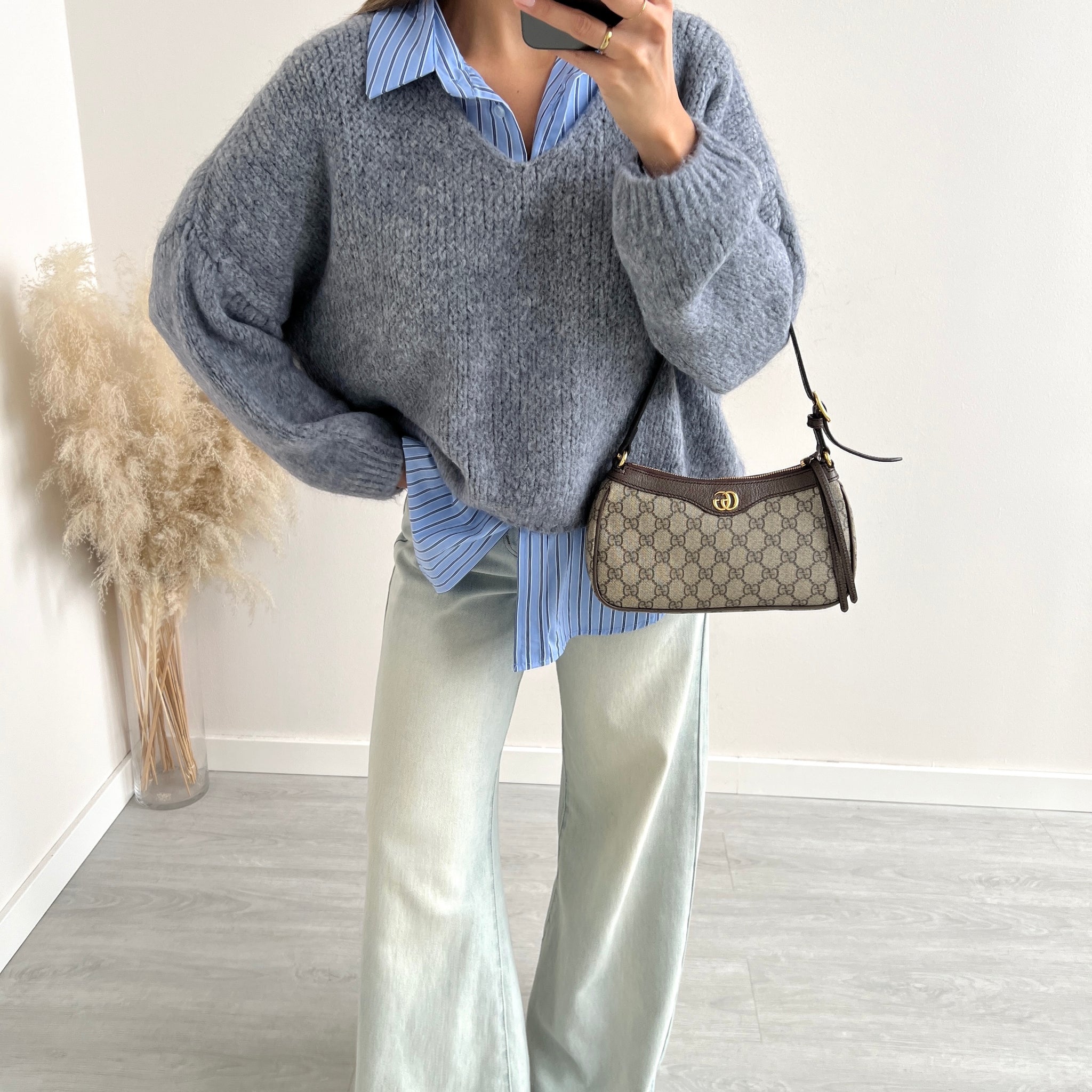 Pullover misto mohair scollo a V grey