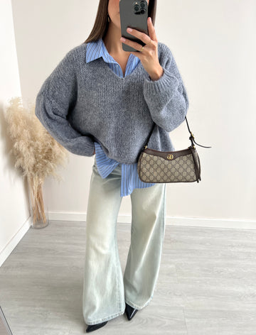 Pullover misto mohair scollo a V grey