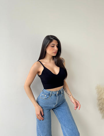 Crop top in maglia nero