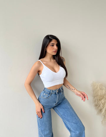 Crop top in maglia bianco