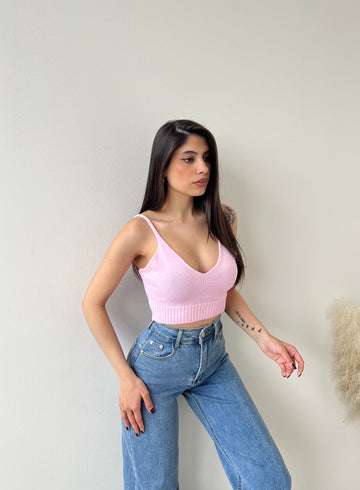 Crop top in maglia rosa