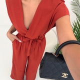 Tuta basic con scollo a V ruggine