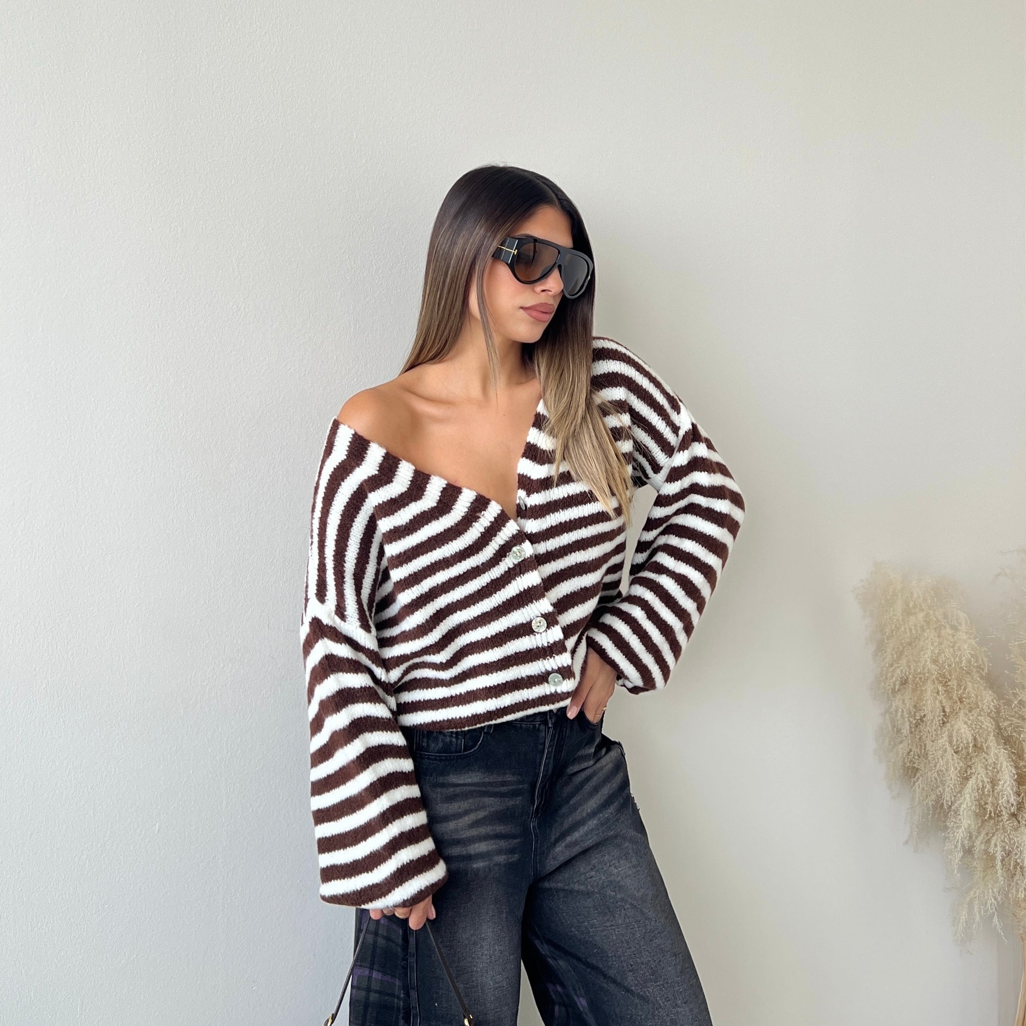 Cardigan Paris bianco e marrone