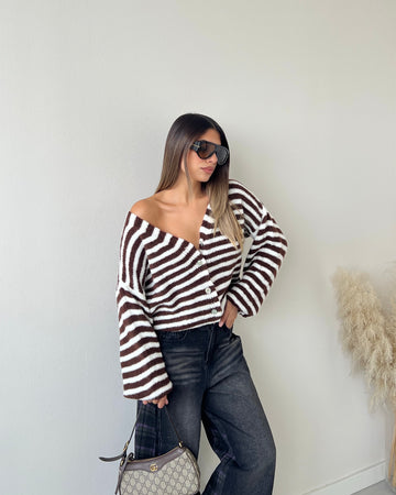 Cardigan Paris bianco e marrone