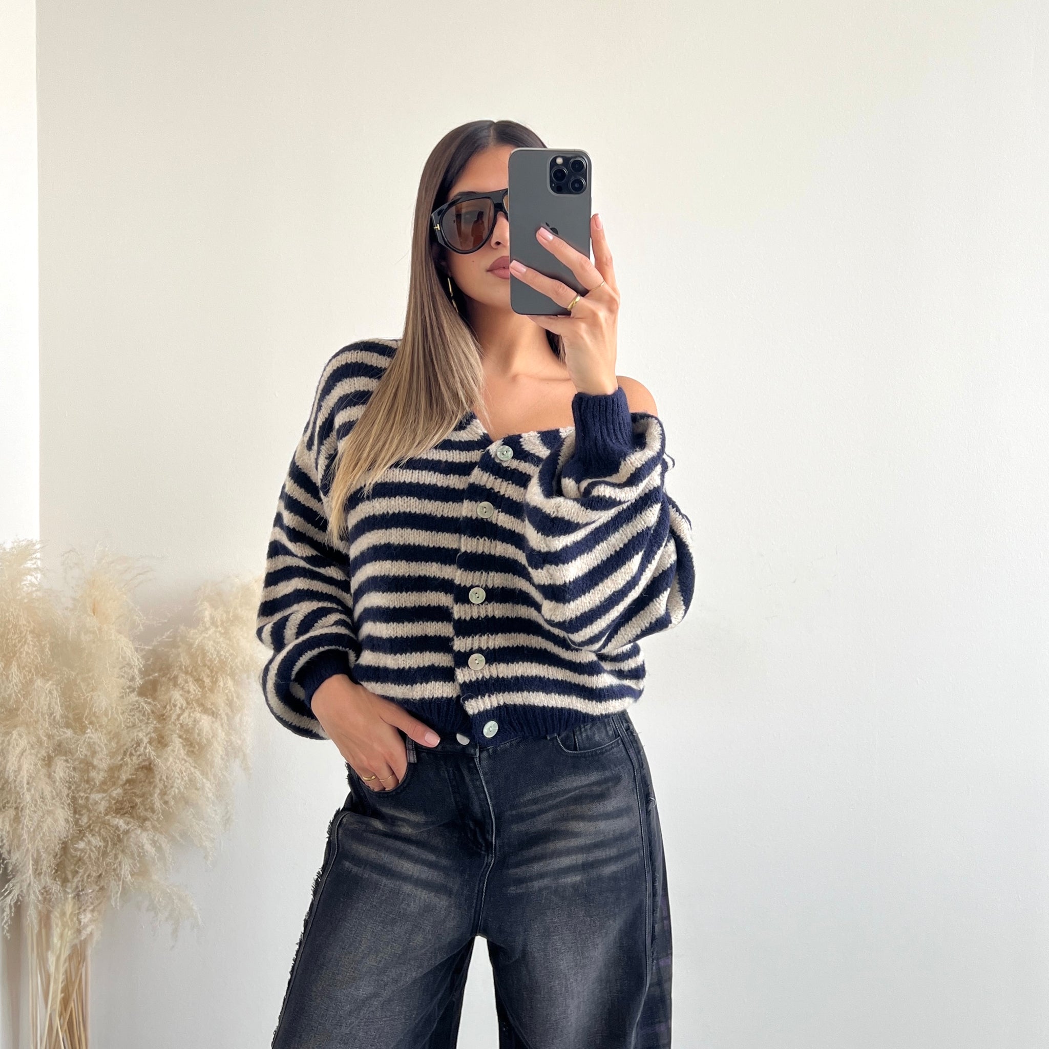 Cardigan Paris blu e beige
