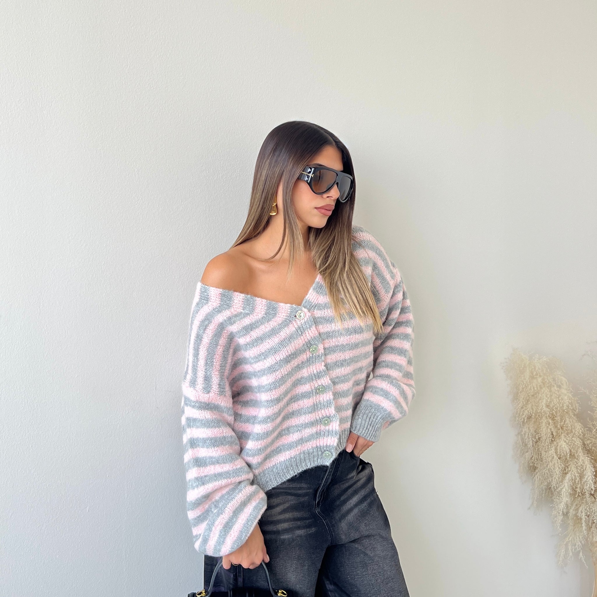 Cardigan Paris rosa e grey