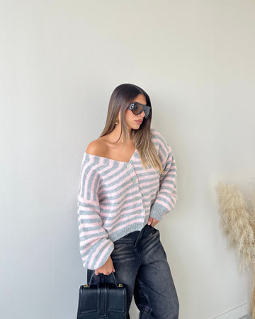 Cardigan Paris rosa e grey