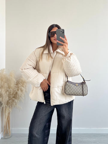 Piumino oversize trama rigata avorio