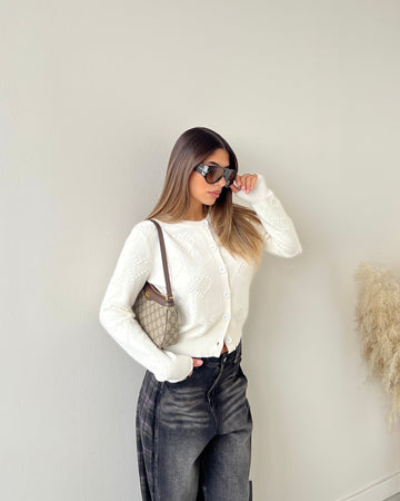 Cardigan con cuoricini bianco